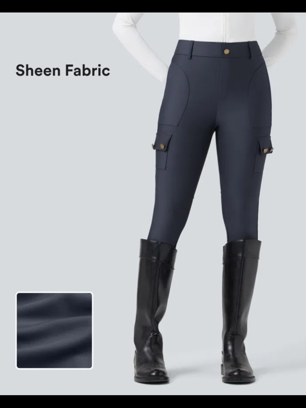 HALARA High Waisted Sheen 7/8 Leggings with Pockets Cargo Navy Sz M #122B4